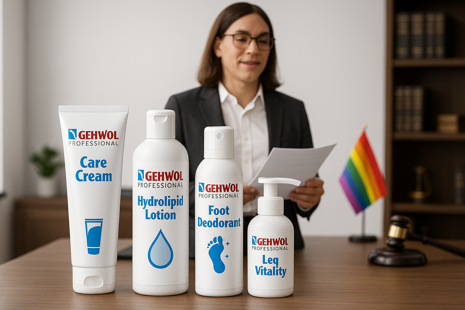 Professional Worker Bundle with standing transgender lawyer and pride flag