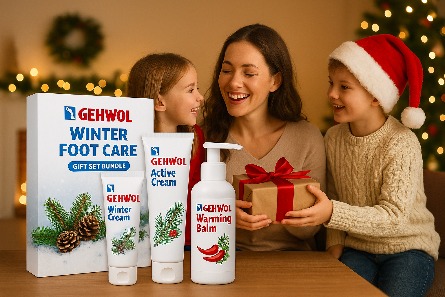 Winter Foot Care Gift Set Bundle with children giving mama Christmas gift